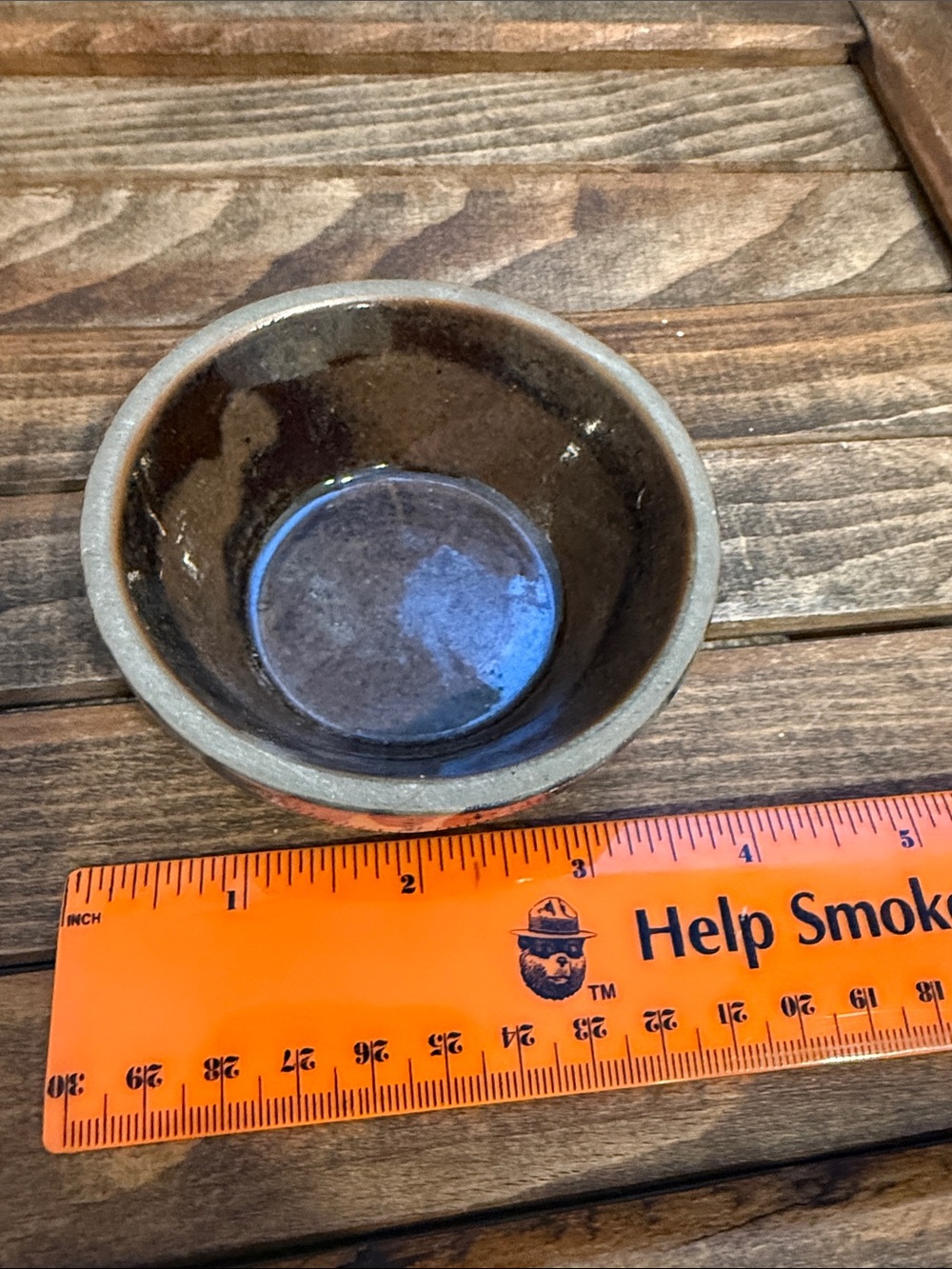 Vintage Saucer Pottery Stoneware trinket Blue Brushstroke Brown Glaze Handmade - Picture 4 of 4